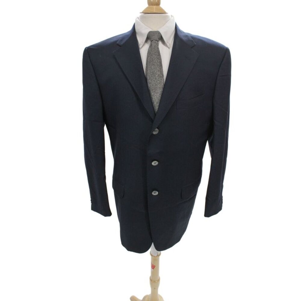 Corneliani Mens Classic Virgin Wool Blazer Dark Blue Button Collared Size 54